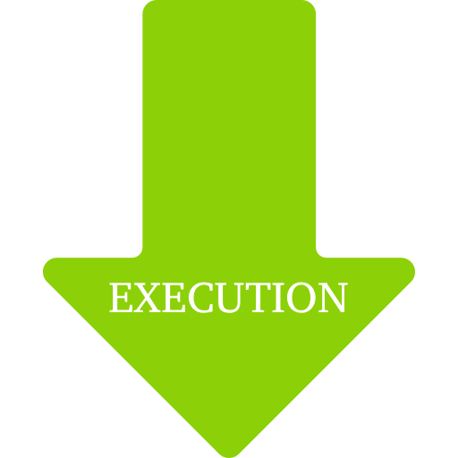 Green arrow pointing downward with the word EXECUTION.